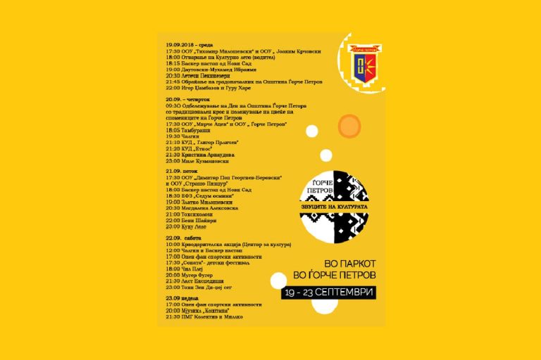 ОД ДЕНЕСКА „ЗВУЦИТЕ НА КУЛТУРАТА“ ВО ЃОРЧЕ ПЕТРОВ