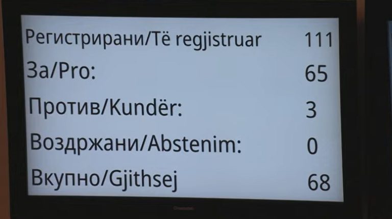 Со 65 гласа „за“ и 3 „против“, Собранието ја изгласа техничката влада