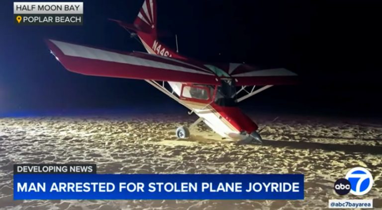 Маж украл авион од аеродром и слетал на плажа во Калифорнија