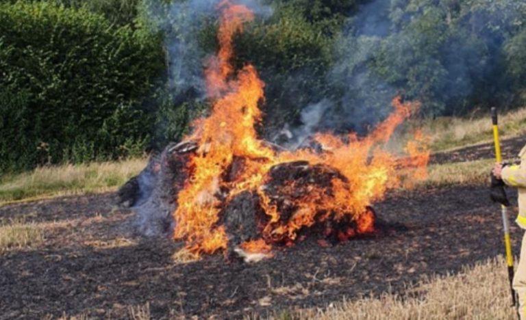 Пожар во Студеничани пеплоса 500 бали со сено, на местото најдена кутија со искористен огномет