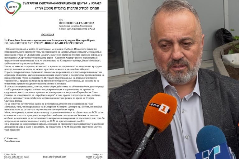 Бугарскиот културно-информативен центар во Израел со поддршка за претседателот на забранетиот клуб „Иван Михајлов“ Љупчо Ѓоргиевски