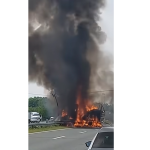 (Видео) Страшна несреќа во Хрватска: Камион со македонски таблички удрил во далновод и се запалил, возачот починал